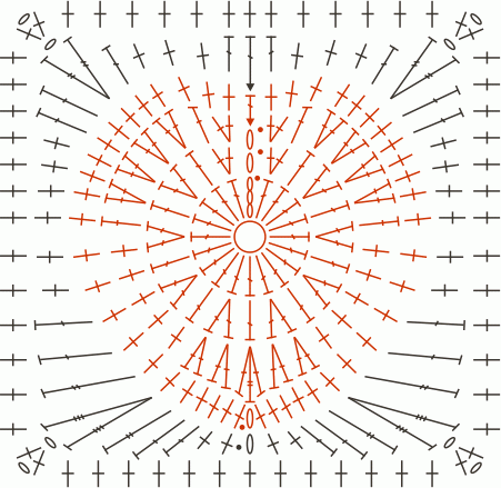 Схема вязания узора крючком Квадратный мотив